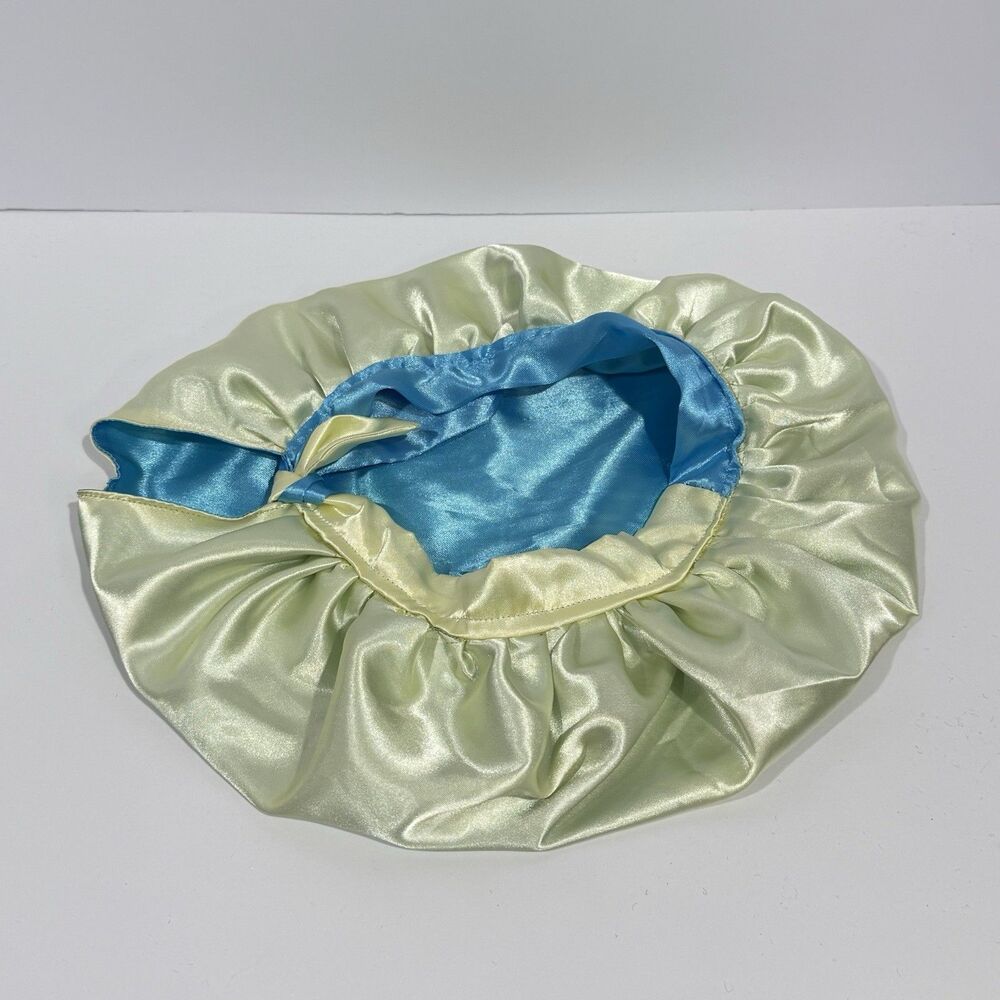 Handmade Satin Sleep Bonnet Tie Closure Reversible Blue Yellow Hair Cap - Picture 2 of 10